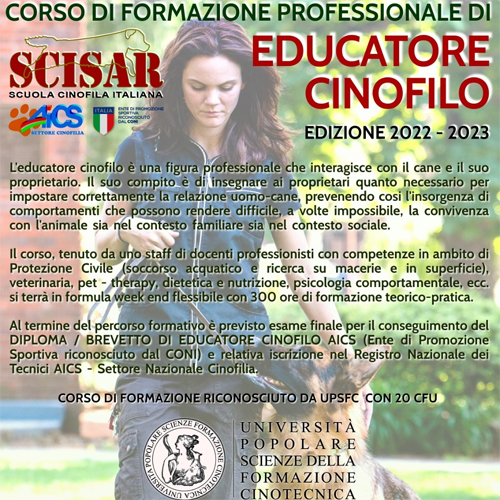 Corso di Formazione Professionale di Educatore Cinofilo AICS  - Ed. 2022 - 2023